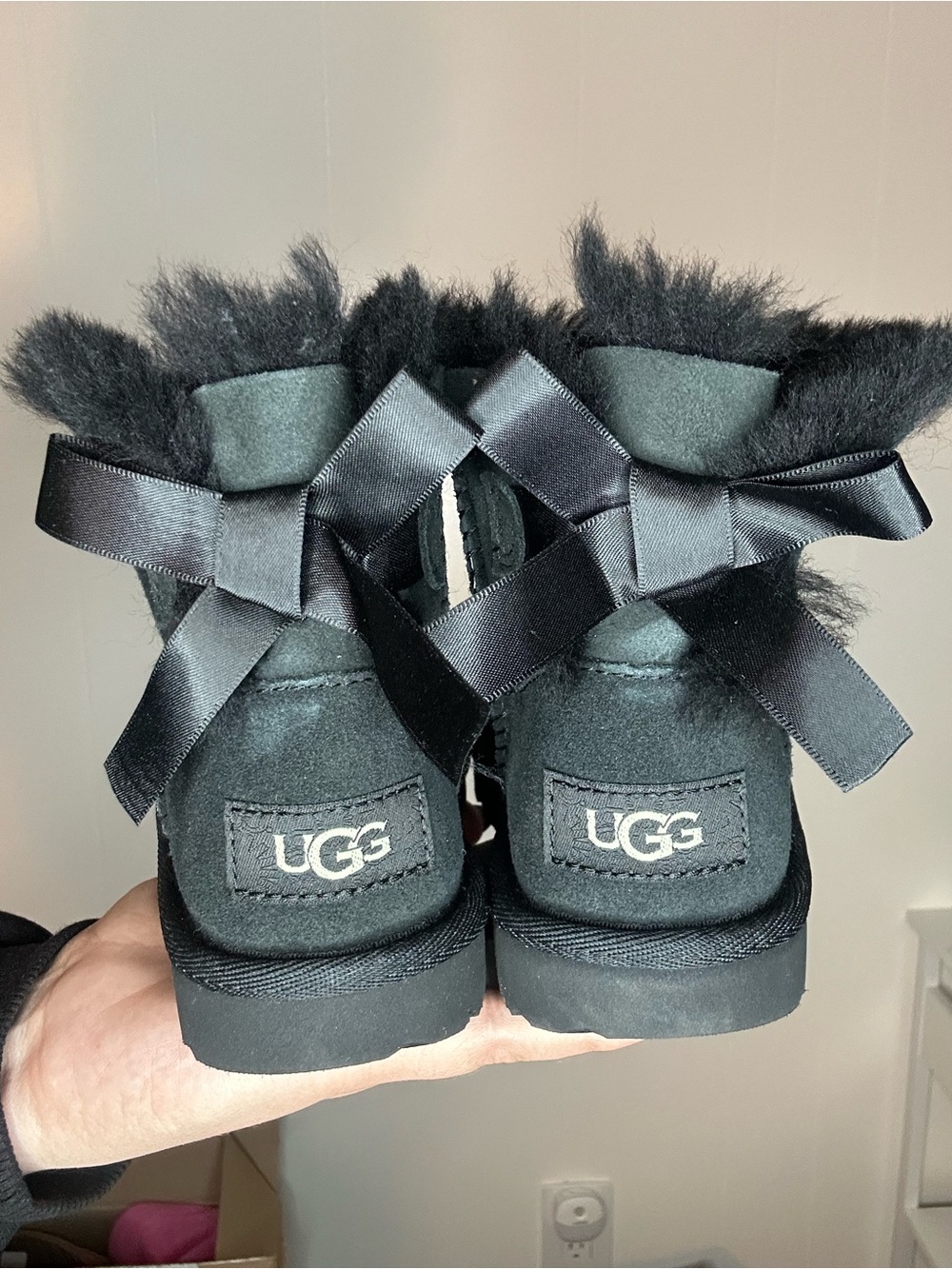 UGG Kids Black Faux-Suede Winter Boot with Back Bow